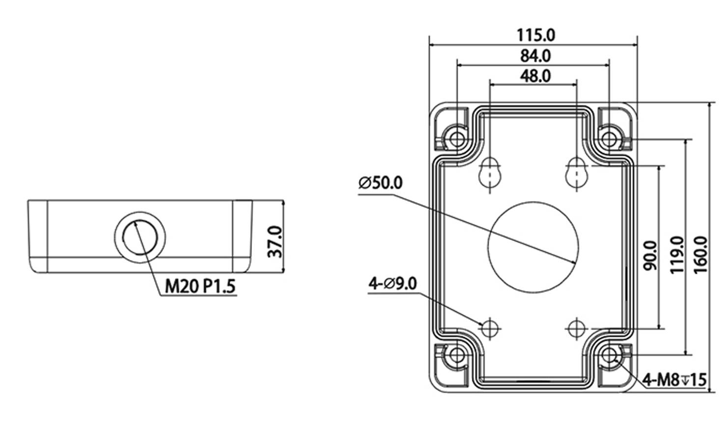 Монтажная коробка для настенного кронштейна RVi-1BMB-1 white
